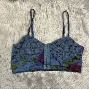 Urban Outfitters Pins And Needles Blue Floral Front Hook Bustier Crop Top